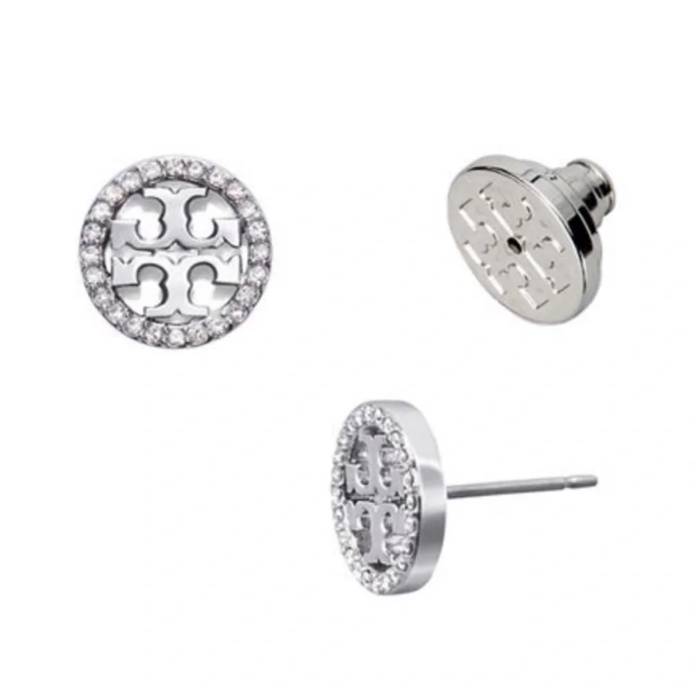 TORY BURCH • Silver Miller Circle Crystal Earrings